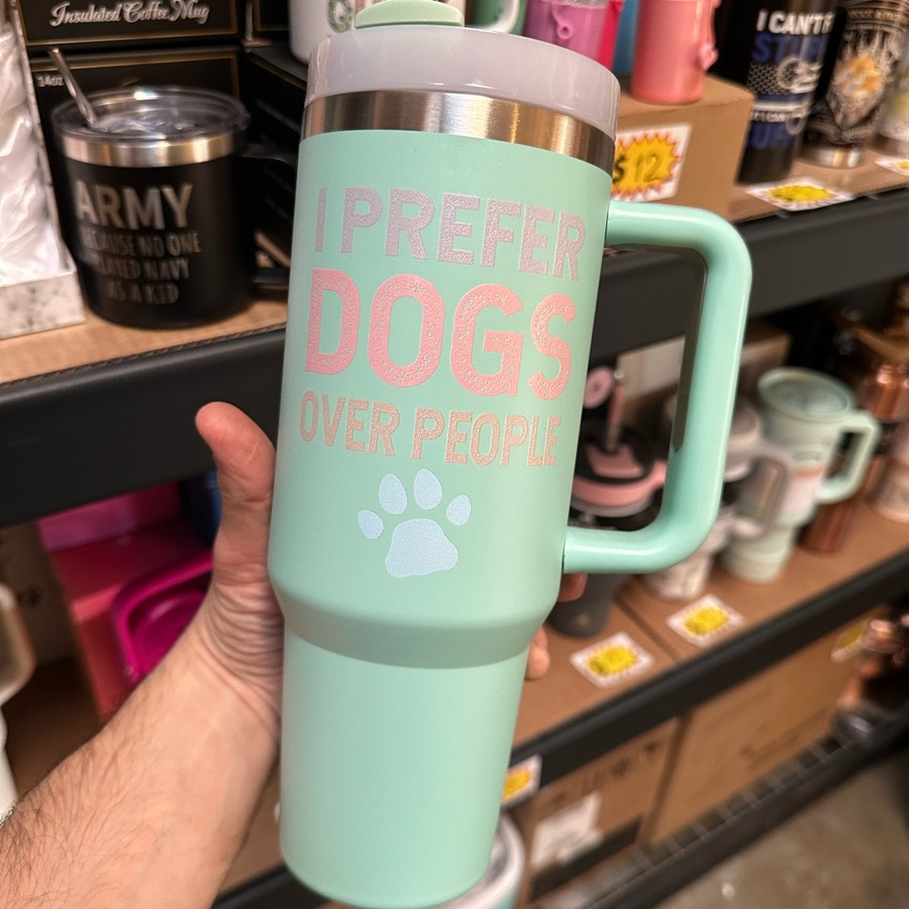 40oz Stainless Steel Tumbler with metal straw - I Prefer Dogs Over People - Picture 2 of 3